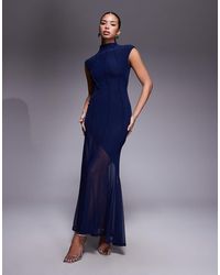 ASOS - Mesh High Neck Maxi Dress With Exposed Contour Seam Detail - Lyst