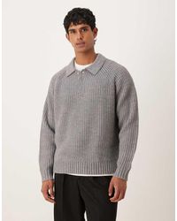 ASOS - Oversized Heavyweight Knitted Wool Blend Rib Polo Jumper - Lyst