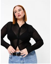 ASOS - Asos Design Curve Sheer Button Through Knitted Top With Collar - Lyst