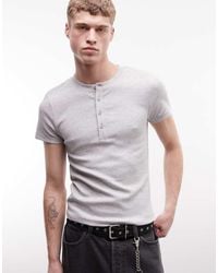 Collusion - Geribbeld Muscle Fit Henley T-Shirt Met Korte Mouwen - Lyst