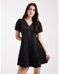 ASOS - Denim V Neck Mini Dress With Seam Detail - Lyst