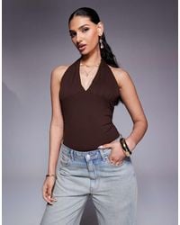 ASOS - Polyamide Plunge Halter Neck Bodysuit - Lyst
