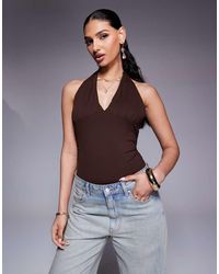 ASOS - Body Marrón Con Cuello Halter Escotado De Poliamida De - Lyst
