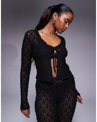 ASOS - Co-ord Lace Wide Neck Ruffle Edge Long Sleeve Tie Up Top - Lyst