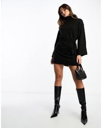 Vila - Roll Neck Mini Jumper Dress With Tie Waist - Lyst
