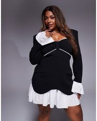 ASOS - Curve Structured Long Sleeve Mini Dress With Pearl Trim And Pleated Skirt - Lyst