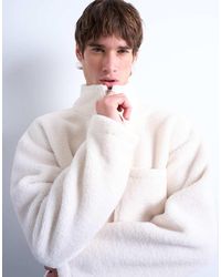 TOPMAN - 1/4 Zip Borg Sweatshirt - Lyst