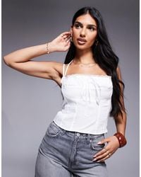 Princess Polly - Trynia Halterneck Tie Bust Lace Trim Detail Top - Lyst