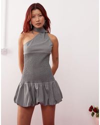 Lioness - Neck Detail Shirred Waist Puffball Mini Dress - Lyst