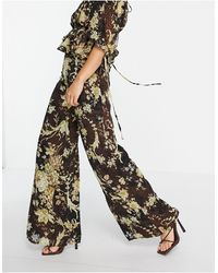 ASOS - Co-ord Floral Wide Leg Pants With Lace Insert Detail - Lyst