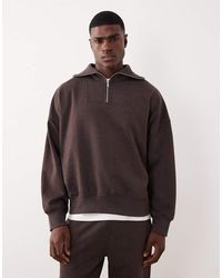 ASOS - Oversized Drop Shoulder Quarter Zip Sweatshirt With Collar - Lyst