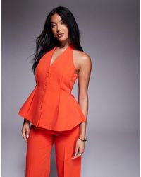 Mango - Halterneck Peplum Hem Button Up Top - Lyst