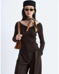 & Other Stories - 100% Wool V Neck Long Sleeve Rib Top With Button Up Cuffs - Lyst
