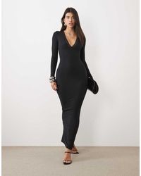 Oh Polly - Ribbed Modal Lace Trim Plunge Neck Maxi Dress - Lyst