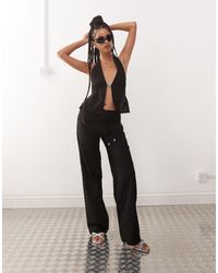 Motel - Cursa Sarong Overlay Bead Detail Linen Trousers - Lyst