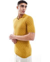 ASOS - Knitted Short Sleeve Polo With Diamond Texture - Lyst