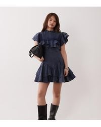 ASOS - Asos Design Petite High Neck Ruffle Mini Dress With Shirring - Lyst