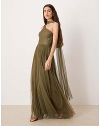 LACE & BEADS - Tulle One Shoulder Scarf Neck Maxi Dress - Lyst