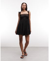 AllSaints - Angela Sleeveless Lace Ruched Mini Babydoll Dress - Lyst