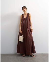 TOPSHOP - Cotton Poplin Ruched Neck Maxi Sundress - Lyst