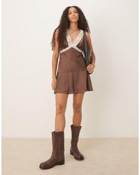 ASOS - Satin Flippy Mini Dress With Lace Detail - Lyst