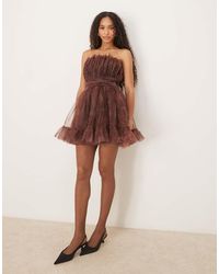 LACE & BEADS - Bandeau Structured Mini Dress - Lyst