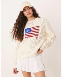 Polo Ralph Lauren - Maglione Lavorato A Trecce Color Panna Con Bandiera - Lyst