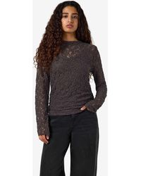 Noisy May - Miriam top en dentelle coupe slim à col montant et manches longues chocolat - Lyst