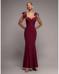 Goddiva - Multiway Bow Velvet Satin Sweetheart Maxi Dress - Lyst