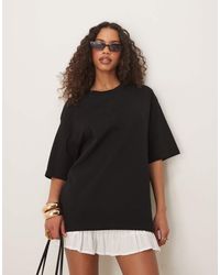 Gina Tricot - T-Shirt Oversize A Maniche Corte Nera - Lyst
