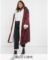 ASOS Asos Design Curve Borg Lined Maxi Raincoat - Red