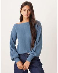 Threadbare - Knitted Boat Neck Jumper With Balloon Sleeve - Lyst