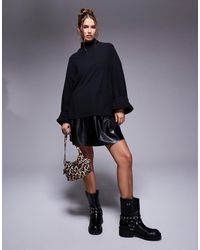 ASOS - 2-In-1 Mini Trui-Jurk Met Gebreide Top En Rok Van Pu - Lyst