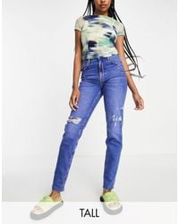 River Island - High Rise Slim Mom Jean With Rips - Lyst