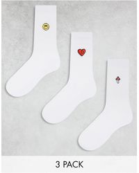 ASOS - Confezione da 3 paia di calzini bianchi con ricamo di fungo, smile e cuore - Lyst