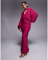 ASOS - High Neck Plunge Maxi Dress With Blouson Sleeves - Lyst
