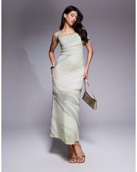 ASOS - One Cami Strap With Asymmetric Bardot Mesh Maxi Dress - Lyst