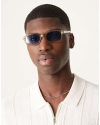 ASOS - Square Sunglasses With Blue Lens And Angled Crystal Beige Frame - Lyst