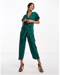 Closet - Tuta jumpsuit kimono smeraldo allacciata - Lyst