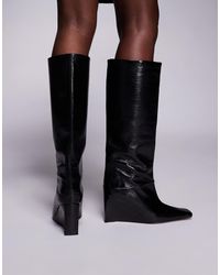 ASOS - Clarissa Premium Leather Wedge Pull On Boots With Chisel Toes - Lyst
