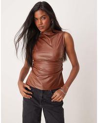 ASOS - – hochgeschlossenes, gerafftes wetlook-oberteil - Lyst