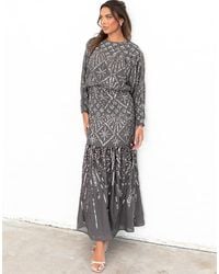 Maya - Fully Embellished Long Sleeve Maxi Dress - Lyst
