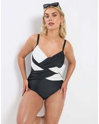 Yours Clothing - Contrast Super Sculpt Swimsuit - Lyst