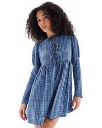 Wednesday's Girl - Textured Tie-Detail Mini Smock Dress - Lyst