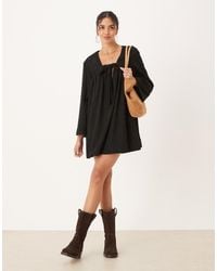 ASOS - Cord Tie Front Mini Smock Dress - Lyst