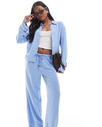 Only Petite - Linen Mix Pull On Wide Leg Trousers Co-ord With Beads Detail - Lyst