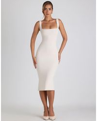 Oh Polly - Modal Lace Trim Square Neck Scoop Back Bodycon Midi Dress - Lyst