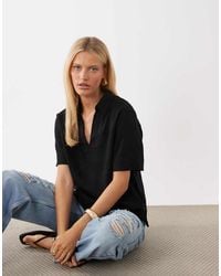 Nobody's Child - Gale Linen Blend Short Sleeve V-neck Polo Top - Lyst