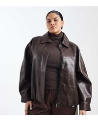 ASOS - Asos Design Curve Leather Look Oversized Bomber Jacket - Lyst
