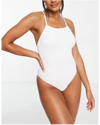 TOPSHOP - Crinkle Square Neck High Leg Swimsuit - Lyst